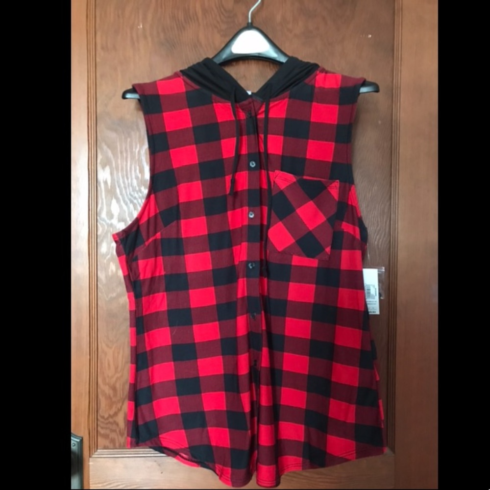 Buffalo Plaid Hooded Tank Top